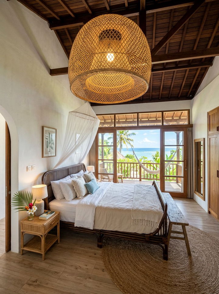 Woven Bamboo Pendant - 30 bedroom lamp ideas