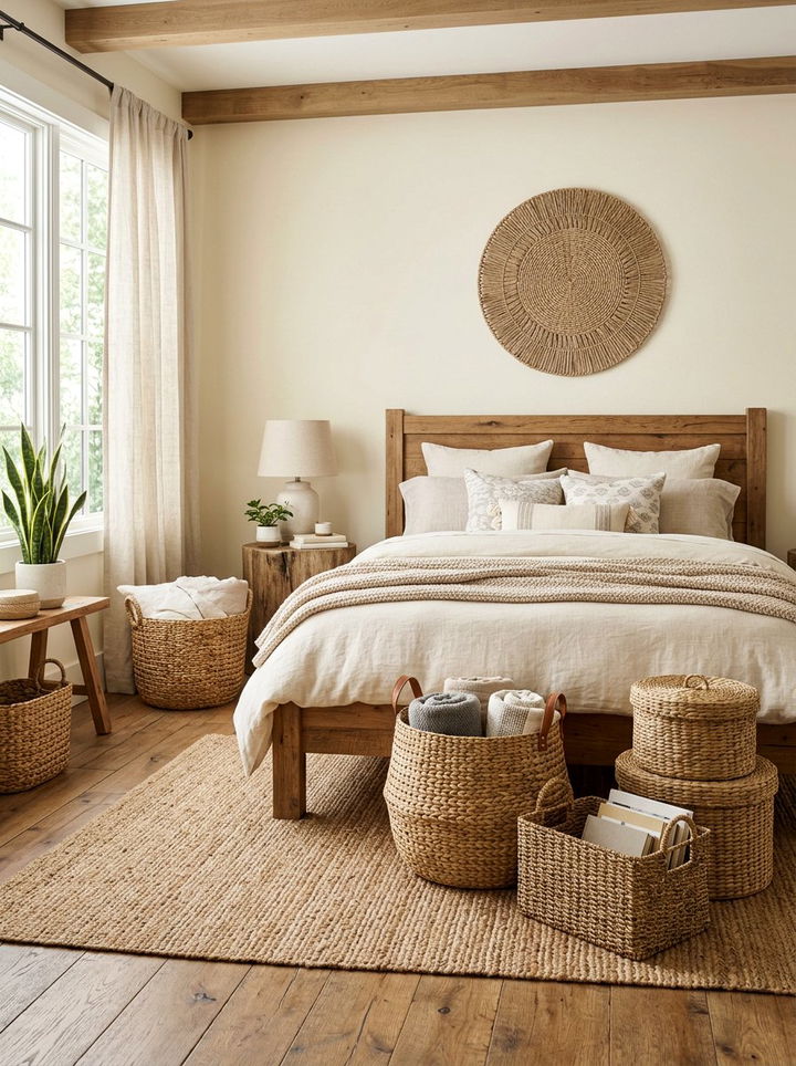 Woven Basket Bedroom Decor - 30 rustic cream bedroom ideas