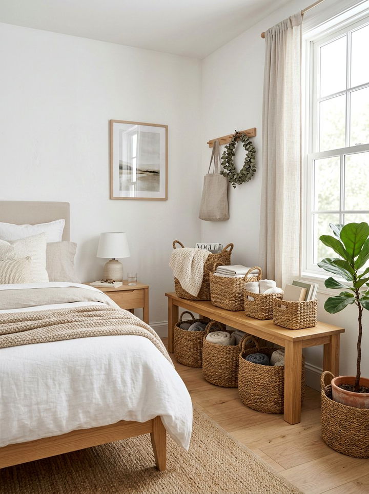 Woven Basket Storage - 30 scandinavian bedroom ideas