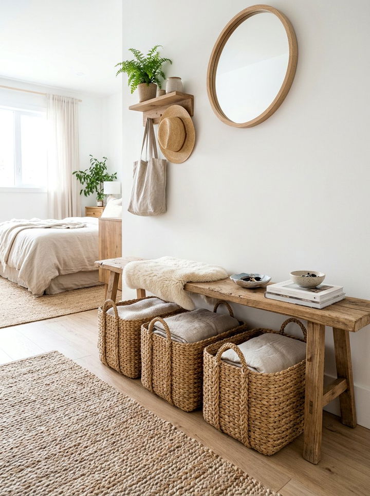 Woven Basket Storage - 30 bedroom entryway ideas