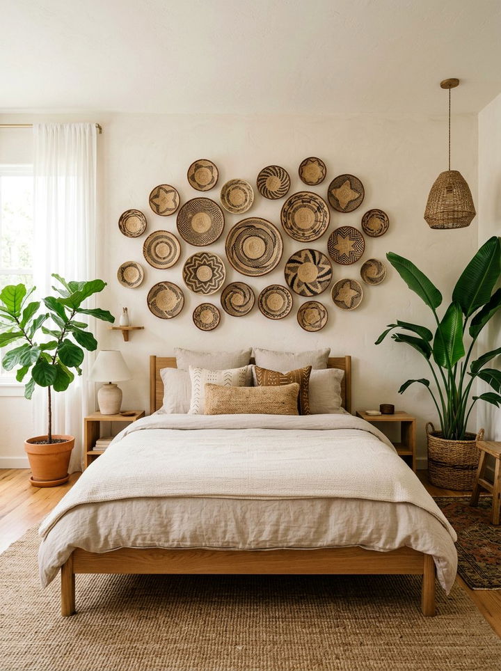 Woven Basket Wall Decor - 30 African bedroom ideas