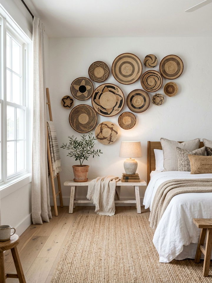 Woven Basket Wall - 30 bedroom travel souvenir ideas