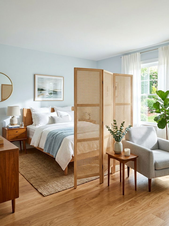 Woven Cane Bedroom Divider - 30 bedroom screen ideas