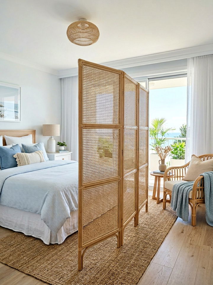 Woven Cane Divider - 30 bedroom partition ideas
