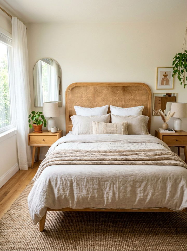 Woven Cane Headboard - 30 mid-century modern bedroom ideas