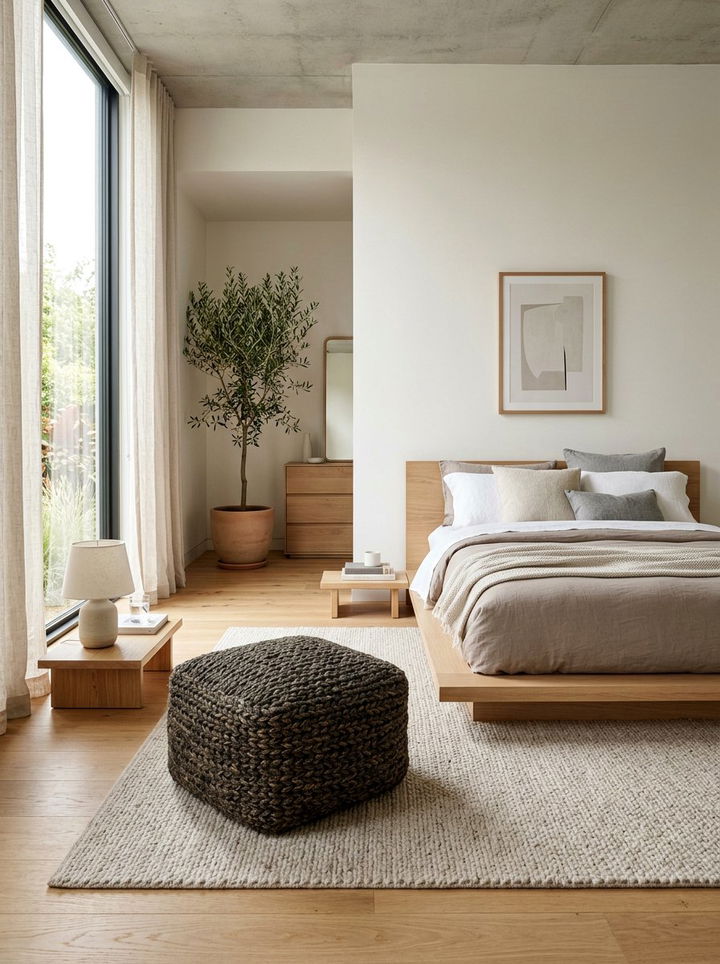 Woven Floor Pouf - 30 woven bedroom ideas