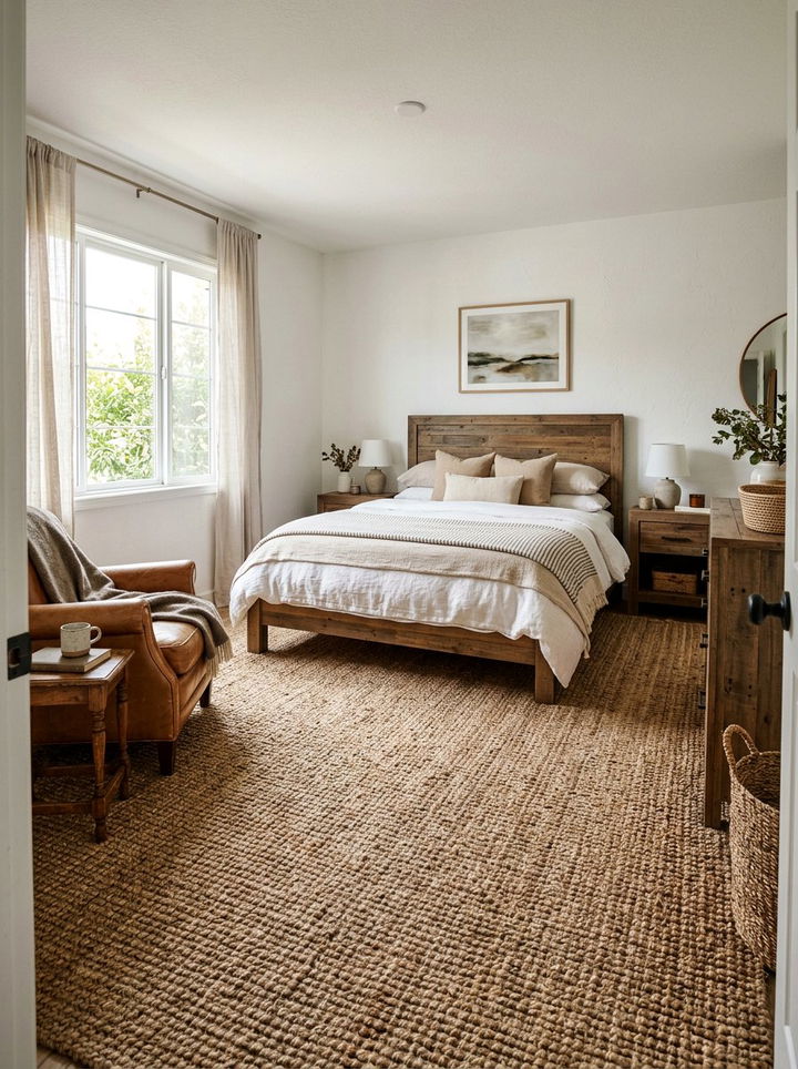 Woven Jute Rug - 30 rustic bedroom ideas