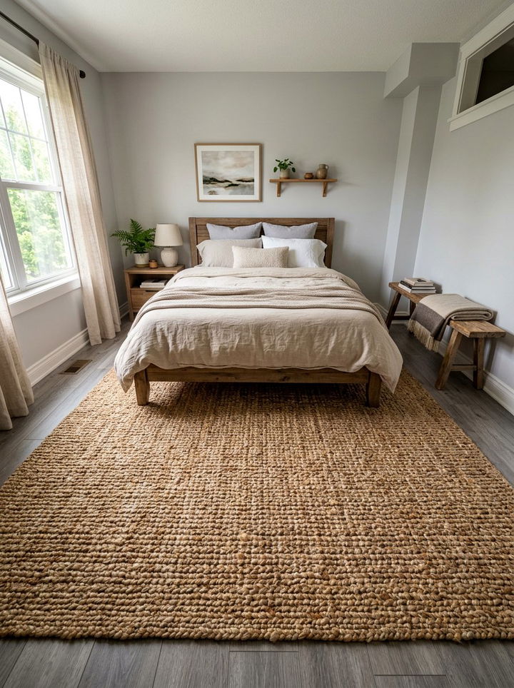 Woven Jute Rug - 30 rustic gray bedroom ideas