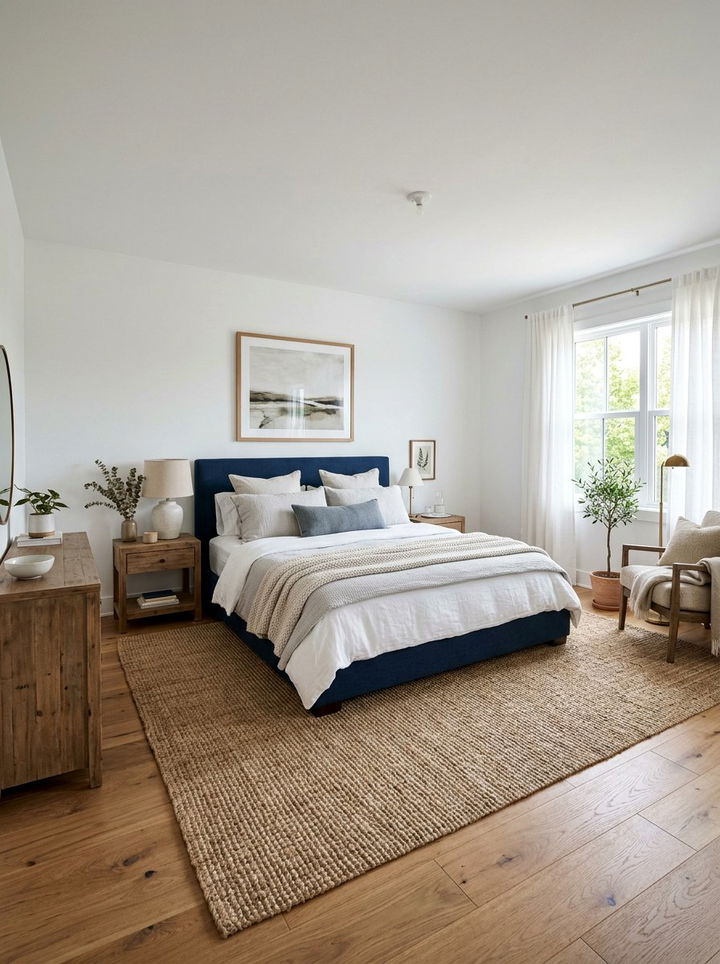 Woven Jute Rug - 30 rustic navy bedroom ideas