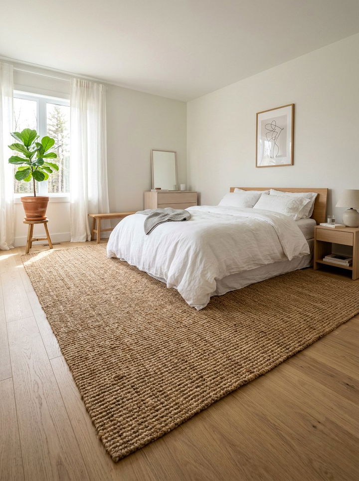 Woven Jute Rug - 30 Scandinavian minimalist bedroom ideas