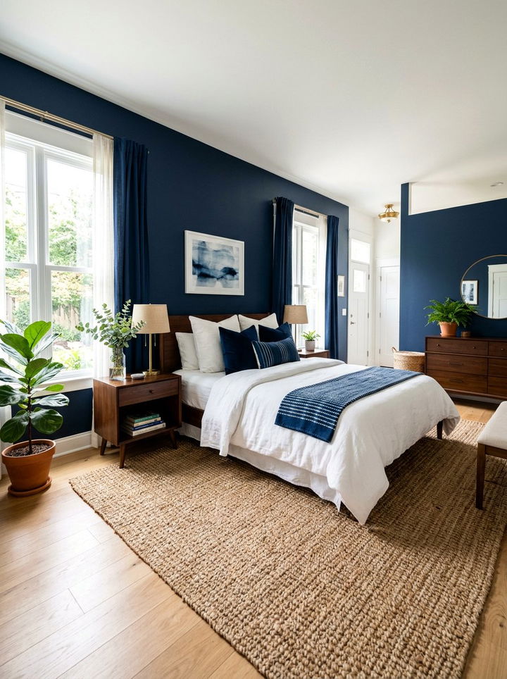 Woven Jute Rug Navy Bedroom - 30 scandinavian navy bedroom ideas