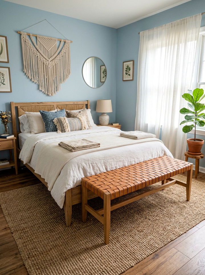 Woven Leather Bench - 30 leather bedroom ideas