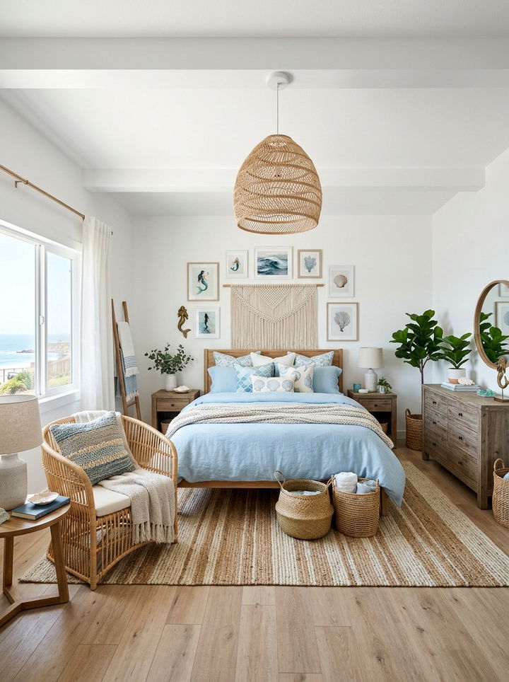Woven Rattan Accents - 30 mermaid bedroom ideas