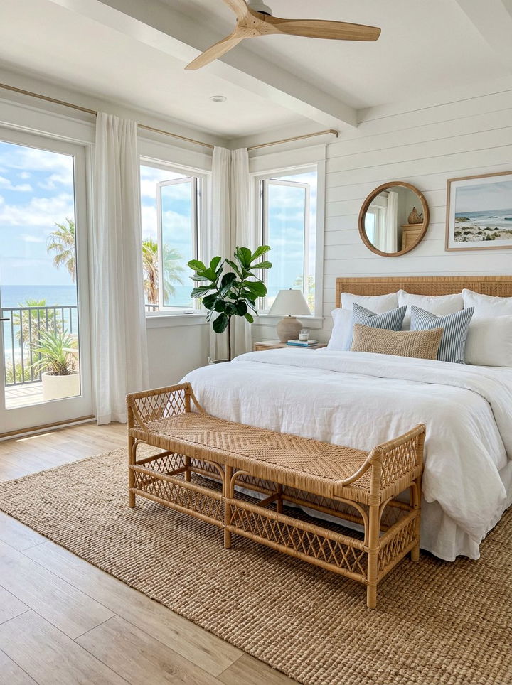 Woven Rattan Bed Bench - 30 beige bedroom accessories ideas