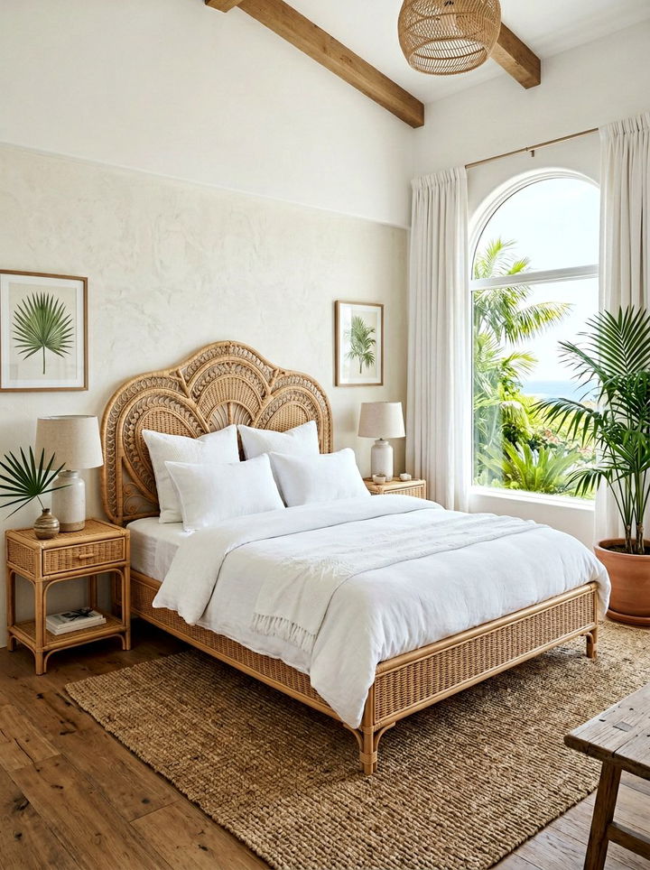 Woven Rattan Bed Frame - 30 bedroom focal point ideas