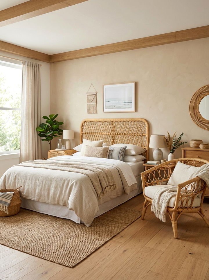 Woven Rattan Bedroom Accents - 30 scandinavian beige bedroom ideas