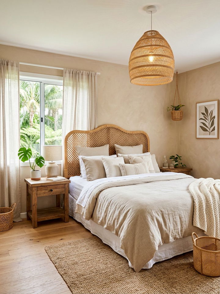Woven Rattan Bedroom Decor - 30 warm neutral bedroom ideas