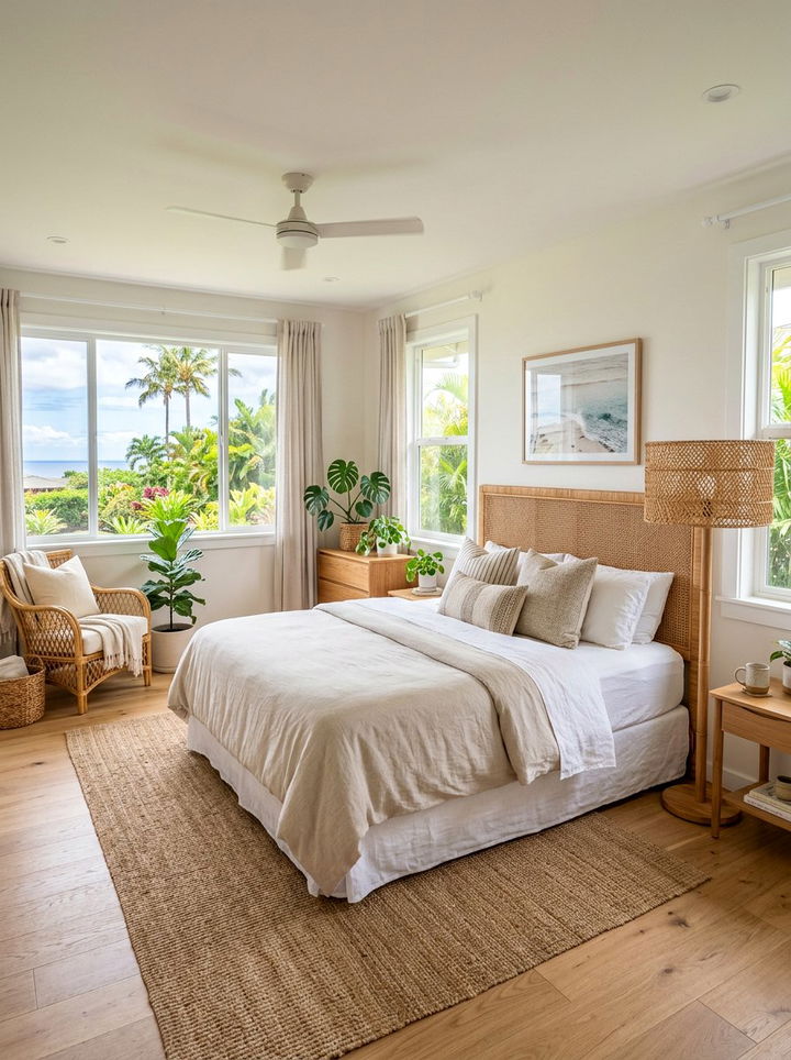 Woven Rattan Floor Lamp - 30 bedroom ambient lighting ideas