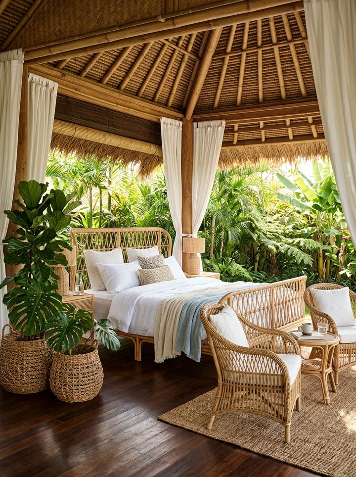 Woven Rattan Garden Bedroom - 30 garden themed bedroom ideas