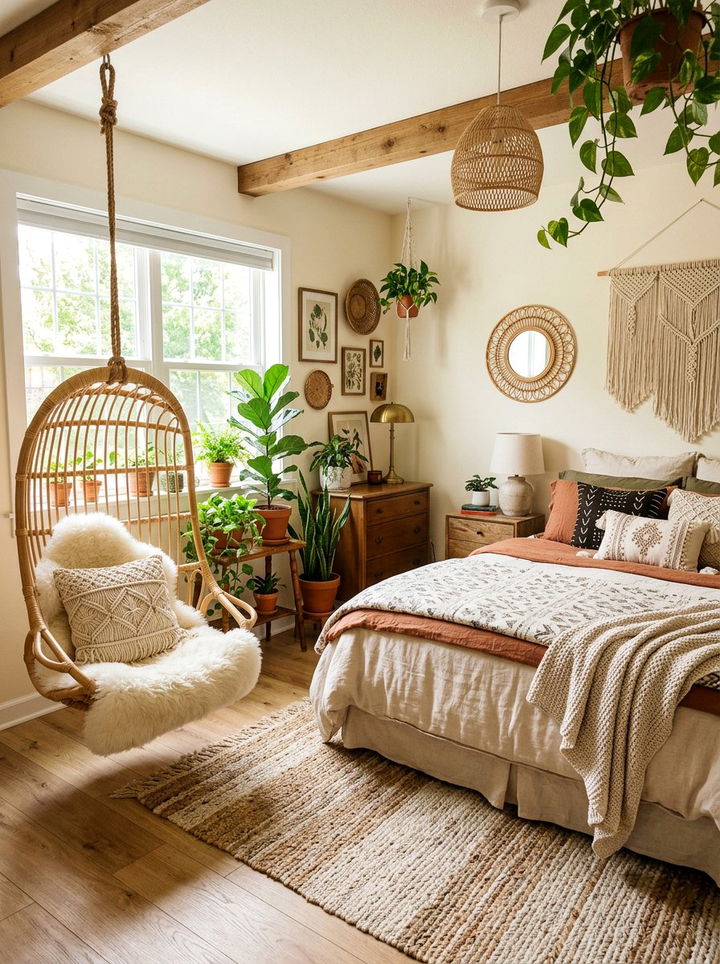 Woven Rattan Hanging Chair - 30 bedroom statement piece ideas
