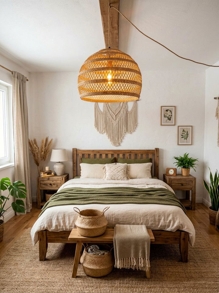 Woven Rattan Light Fixture - 30 forest bedroom ideas