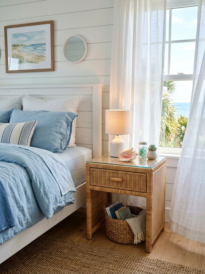 Woven Rattan Nightstand - 30 bedroom narrow nightstands