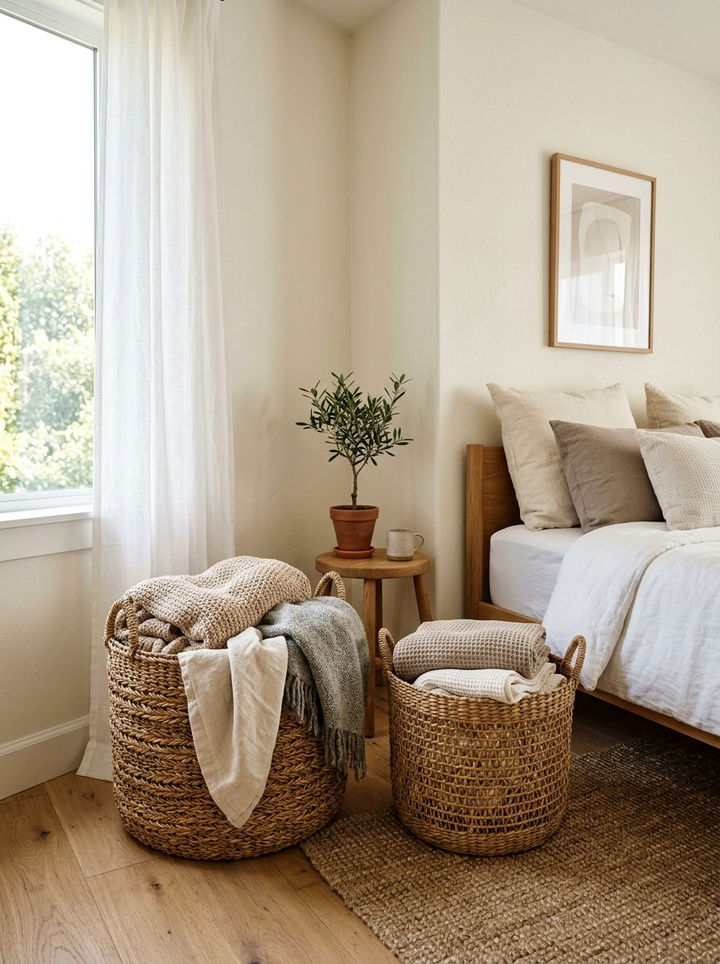 Woven Seagrass Baskets - 30 beige bedroom accessories ideas