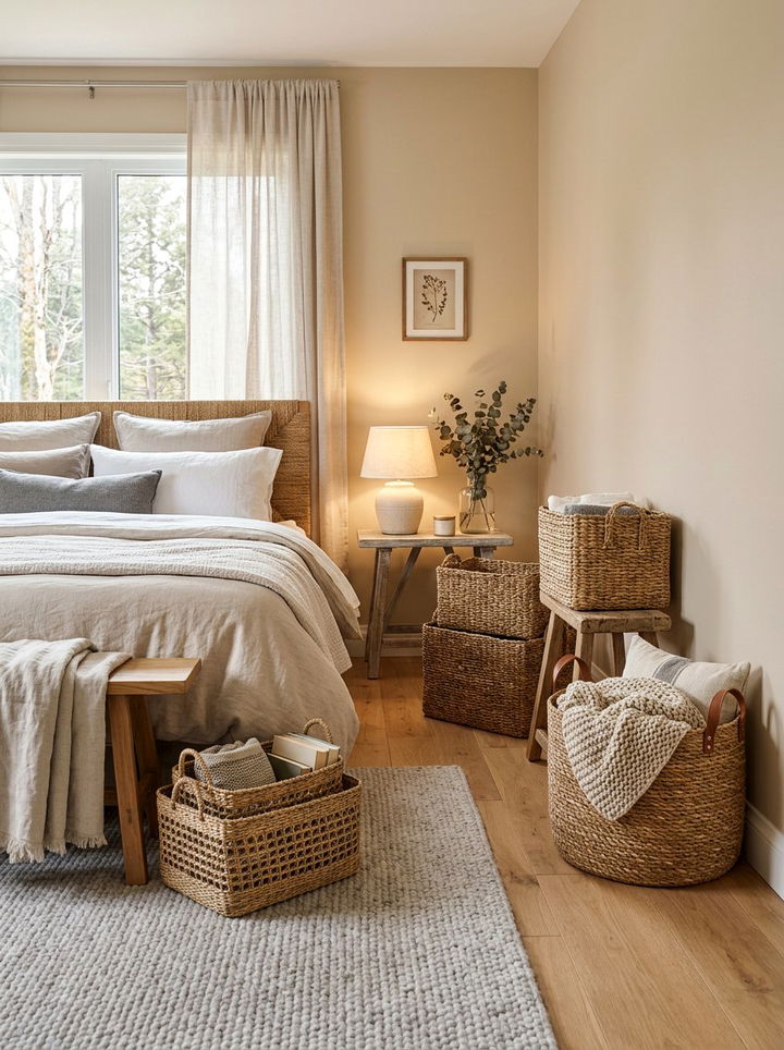 Woven Storage Basket - 30 bedroom storage solutions