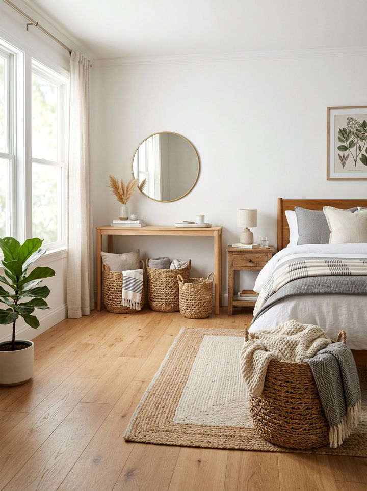 Woven Storage Baskets - 30 rental apartment bedroom ideas