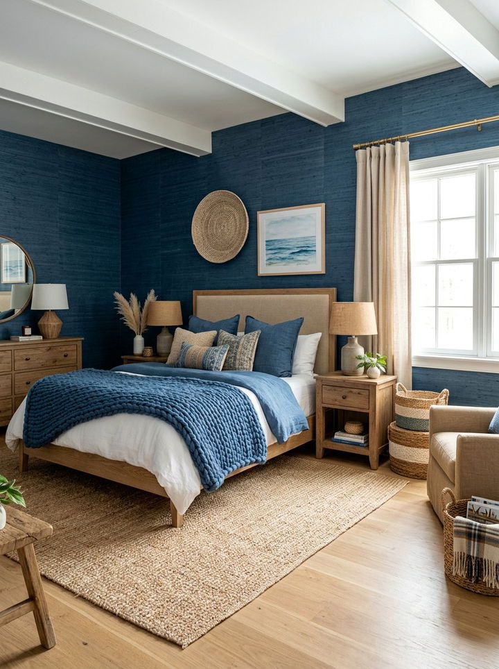 Woven Texture Blue Bedroom - 30 coastal blue bedroom ideas