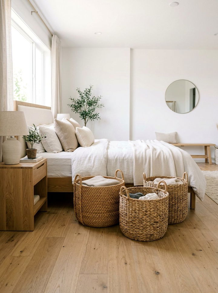 Woven Wicker Basket - 30 nature themed bedroom ideas