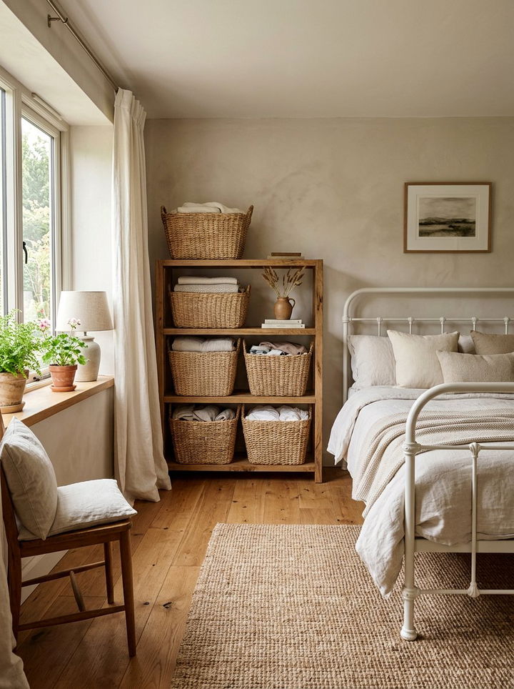 Woven Wicker Basket - 30 shabby chic bedroom ideas