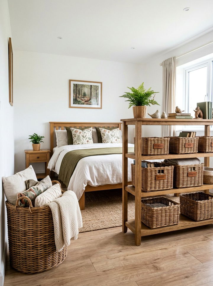 Woven Wicker Baskets - 30 woodland bedroom ideas