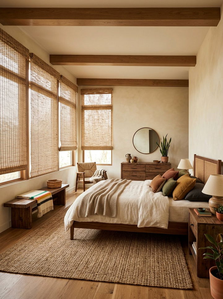 Woven Wood Shades - 30 bedroom window treatment ideas