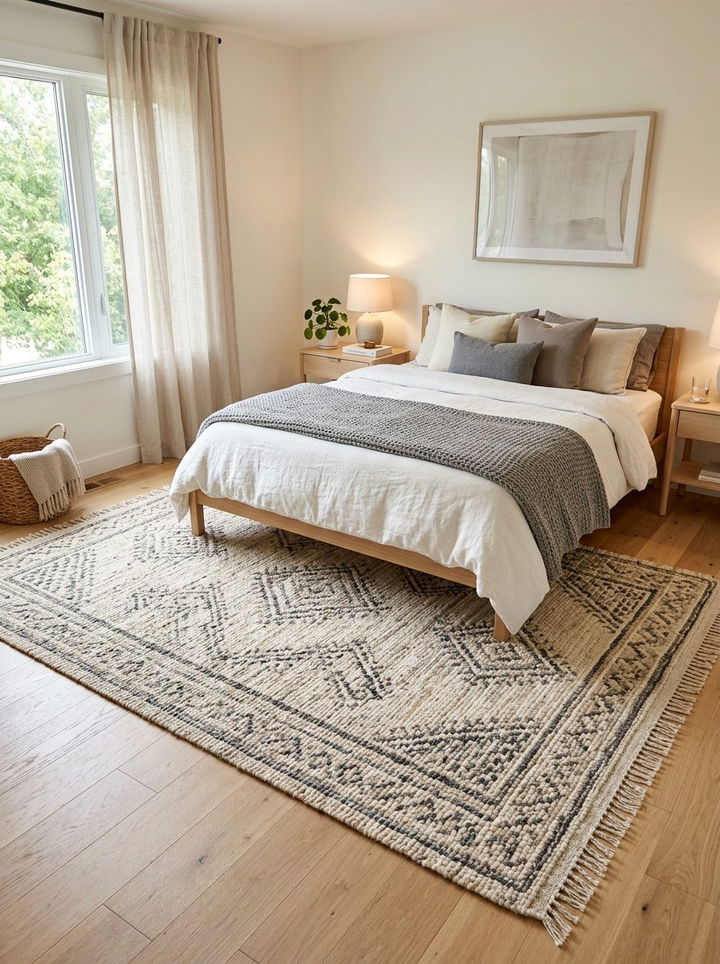 Woven area rug - 30 calming bedroom ideas