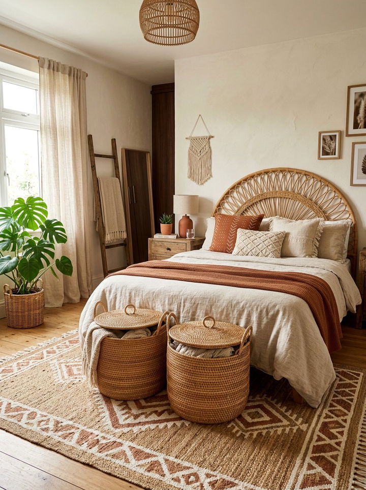 Woven rattan bedroom accessories - 30 rust and beige bedroom ideas