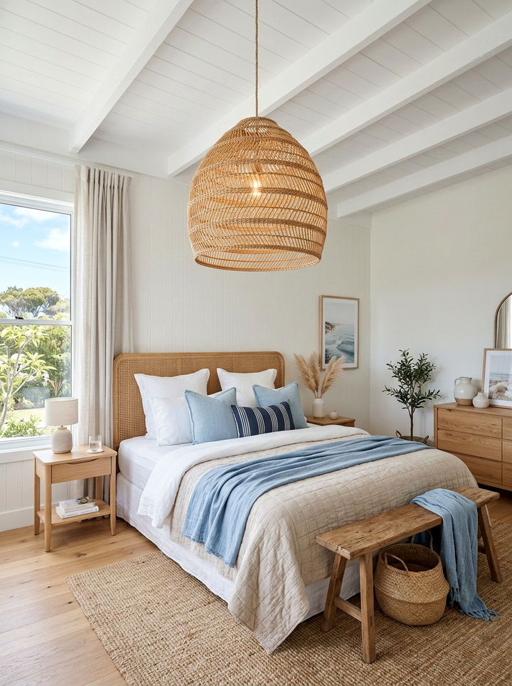 Woven wicker pendant bedroom - 30 Greek bedroom ideas