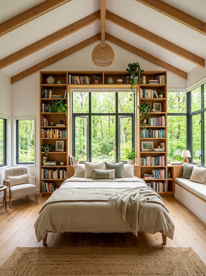 Wraparound window headboard - 30 bedroom bookcase headboards