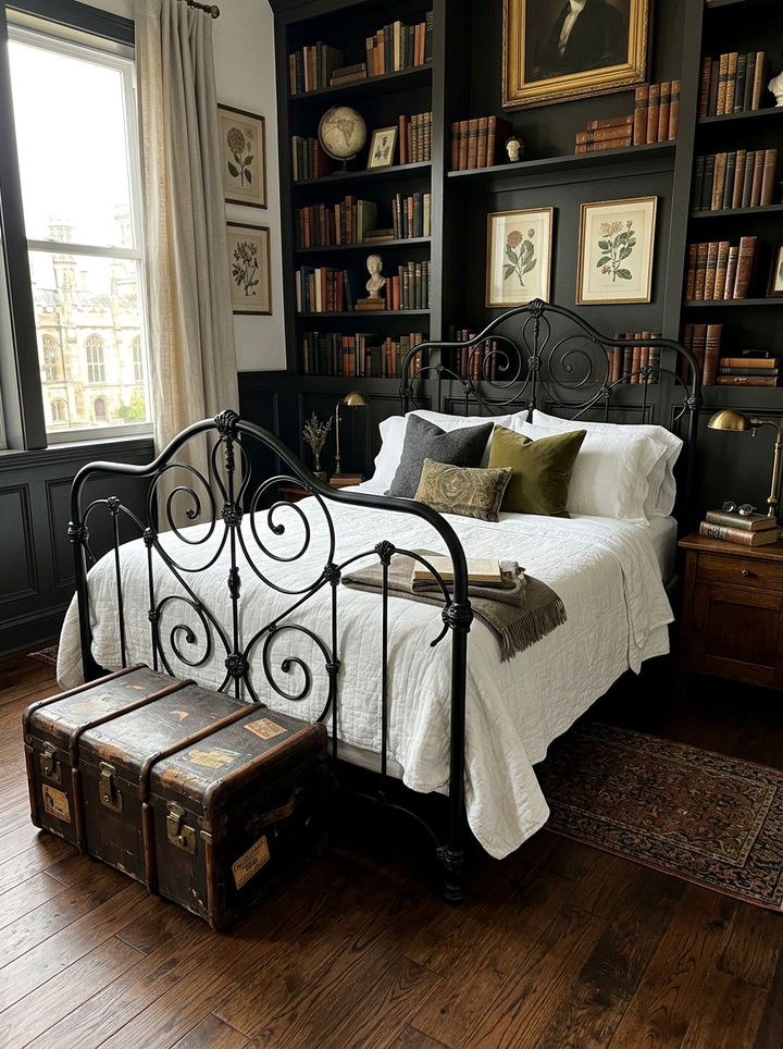 Wrought Iron Bed Frame - 30 dark academia bedroom ideas