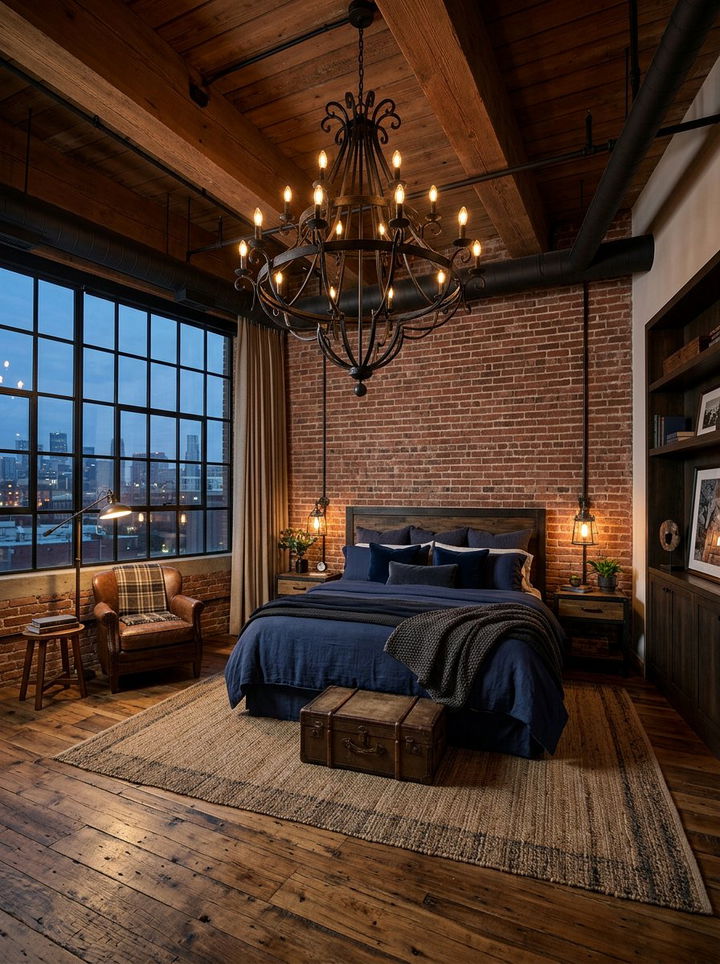 Wrought Iron Chandelier - 30 rustic navy bedroom ideas