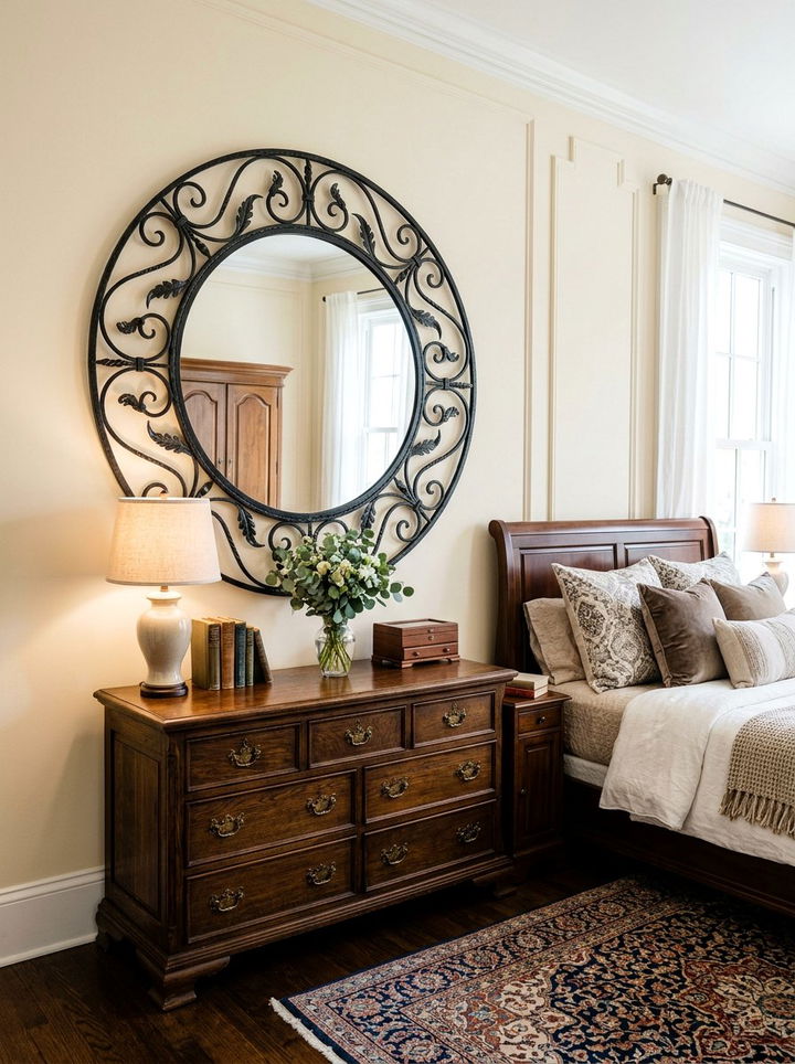 Wrought Iron Round Mirror - 30 bedroom round mirrors