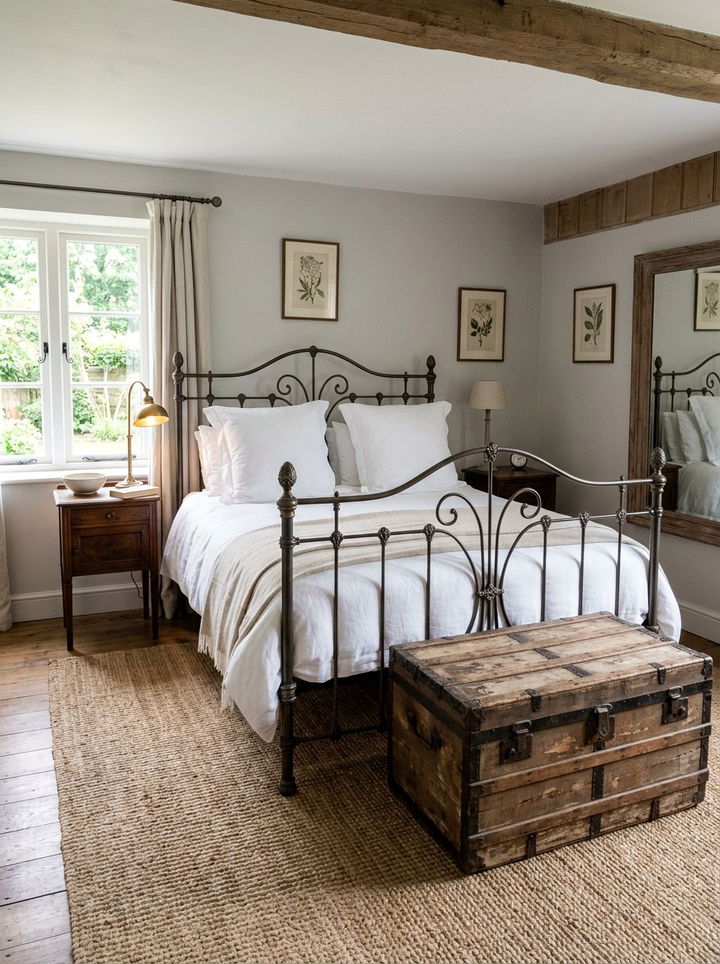 Wrought iron bed frame - 30 rustic white bedroom ideas
