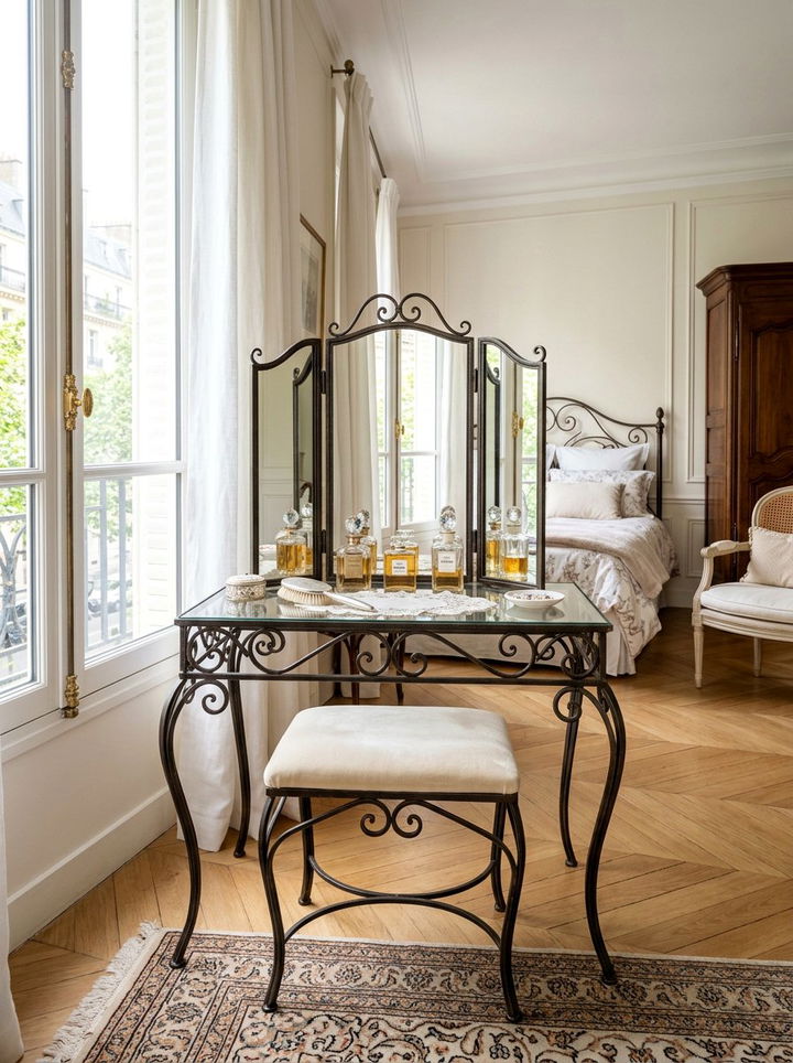Wrought iron vanity French bedroom - 30 French shabby chic bedroom ideas