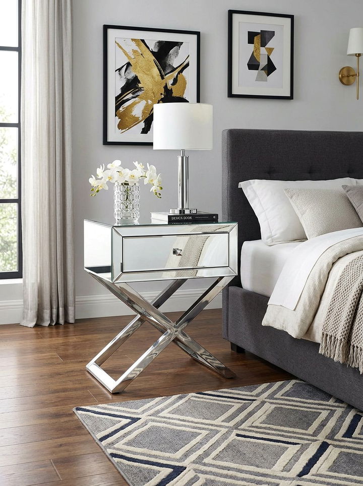 X Leg Mirrored Nightstand - 30 bedroom mirrored nightstands
