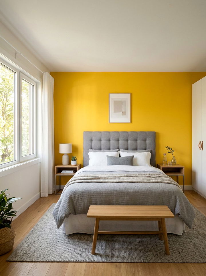 Yellow Accent Wall - 30 yellow bedroom ideas