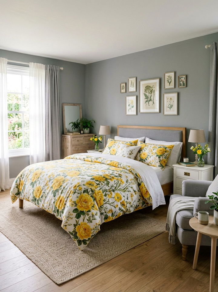 Yellow Floral Bedding Gray Room - 30 gray and yellow bedroom ideas