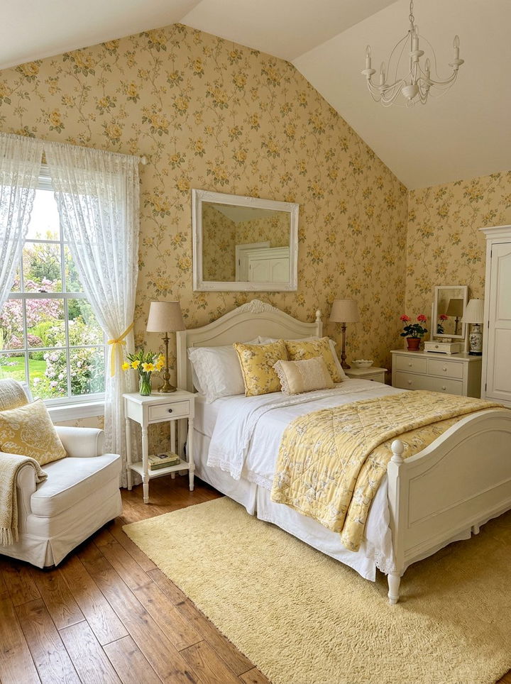 Yellow Floral Bedroom - 30 yellow bedroom ideas