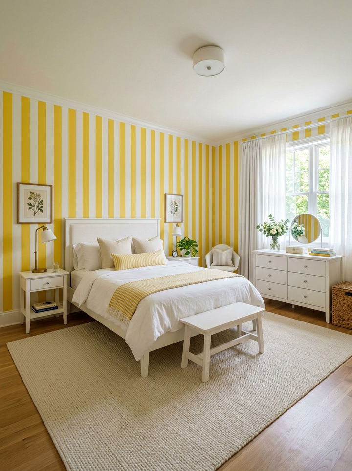 Yellow Striped Bedroom - 30 yellow bedroom ideas