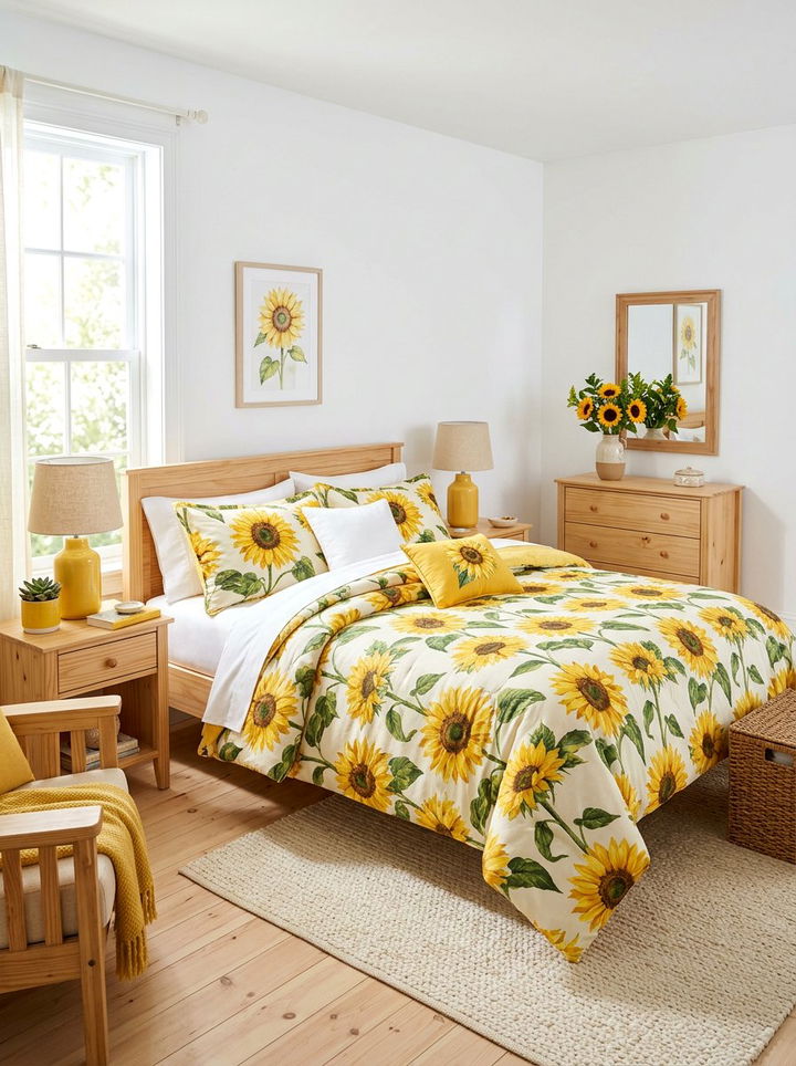 Yellow Sunflower Comforter Set - 30 bedroom floral bedding ideas