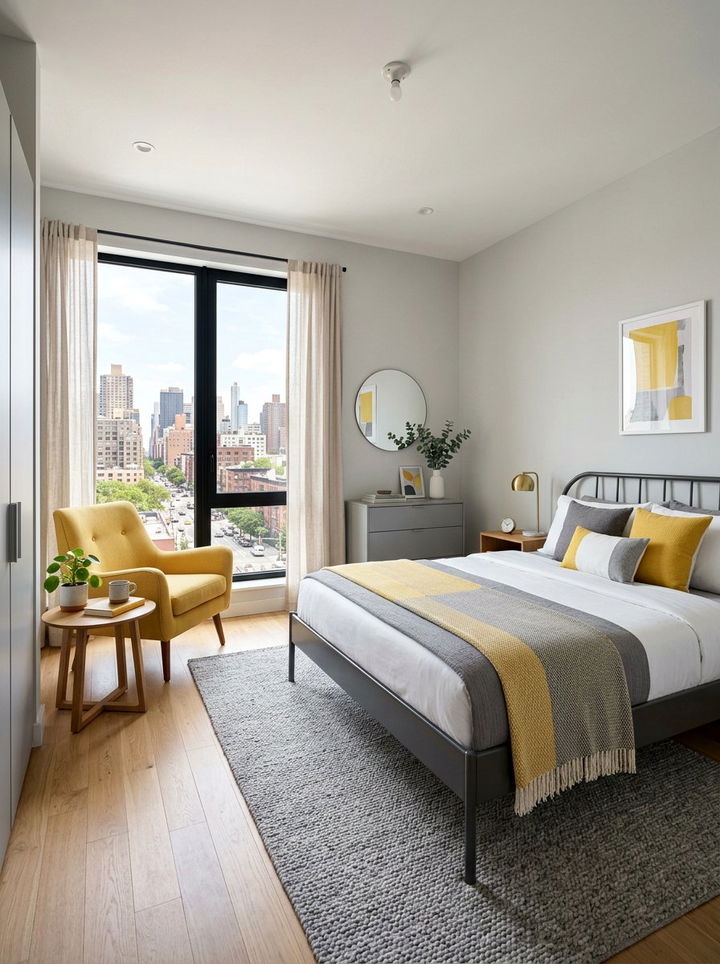 Yellow and gray apartment bedroom - 30 yellow and gray bedroom color combo